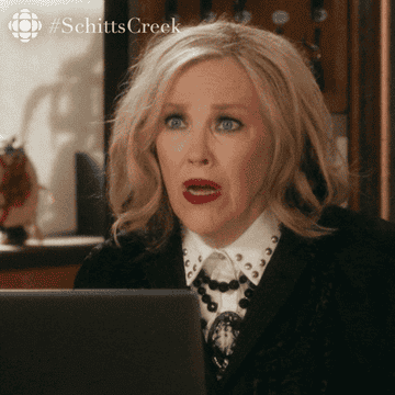 Catherine O&#x27;Hara in the TV show &quot;Schitt&#x27;s Creek&quot; saying &quot;Oh Wow!&quot; in shock