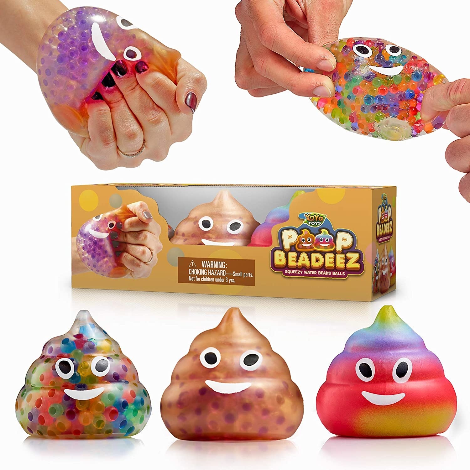 different colored poops with little beads inside