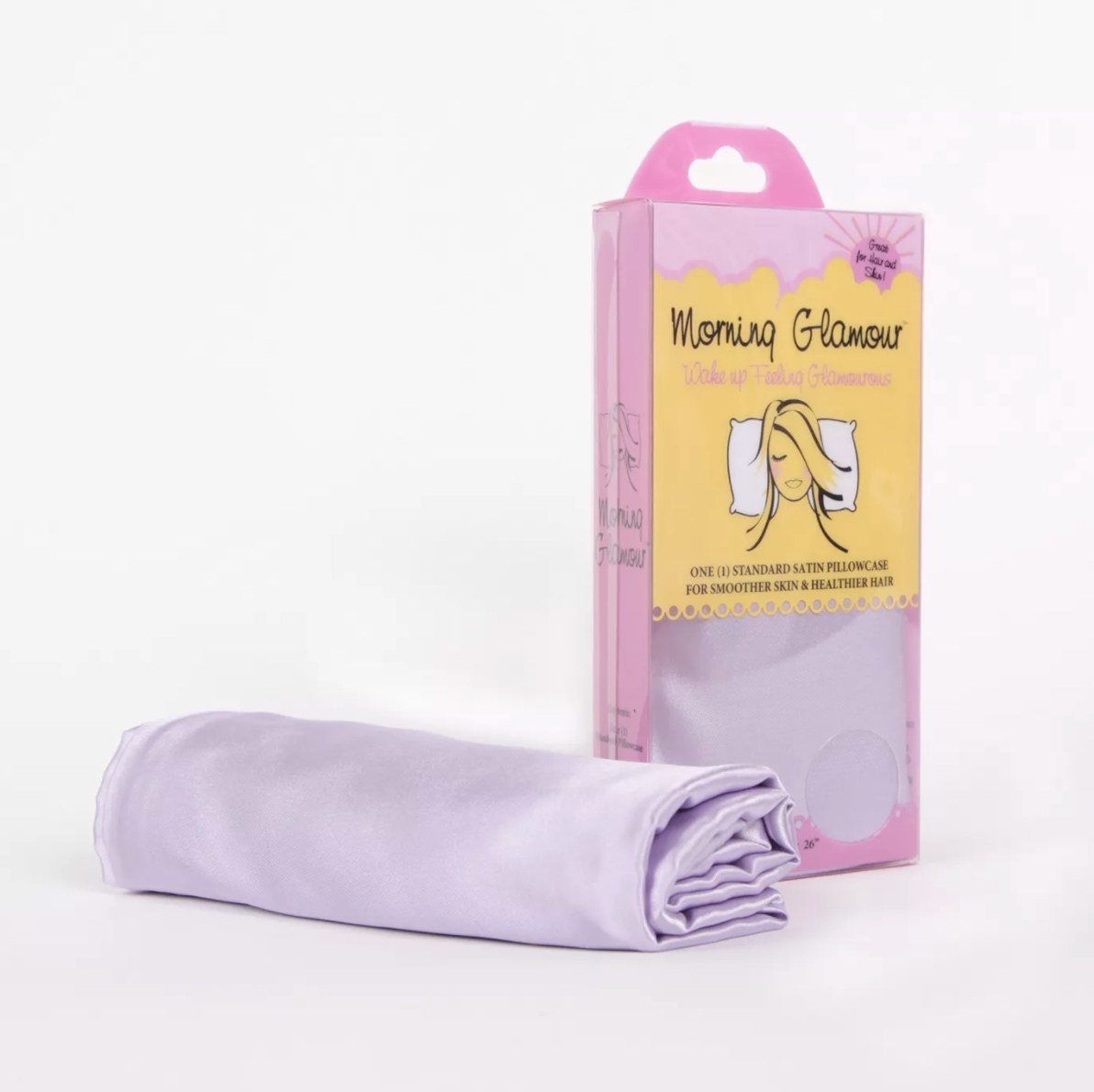 The lilac-colored silk pillowcase
