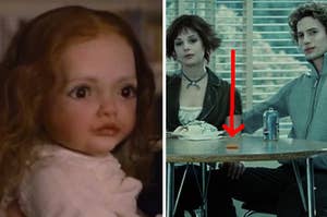 An image of the robot baby version of Renesmee next to an image of a baby carrot on the Cullen's lunch table at school