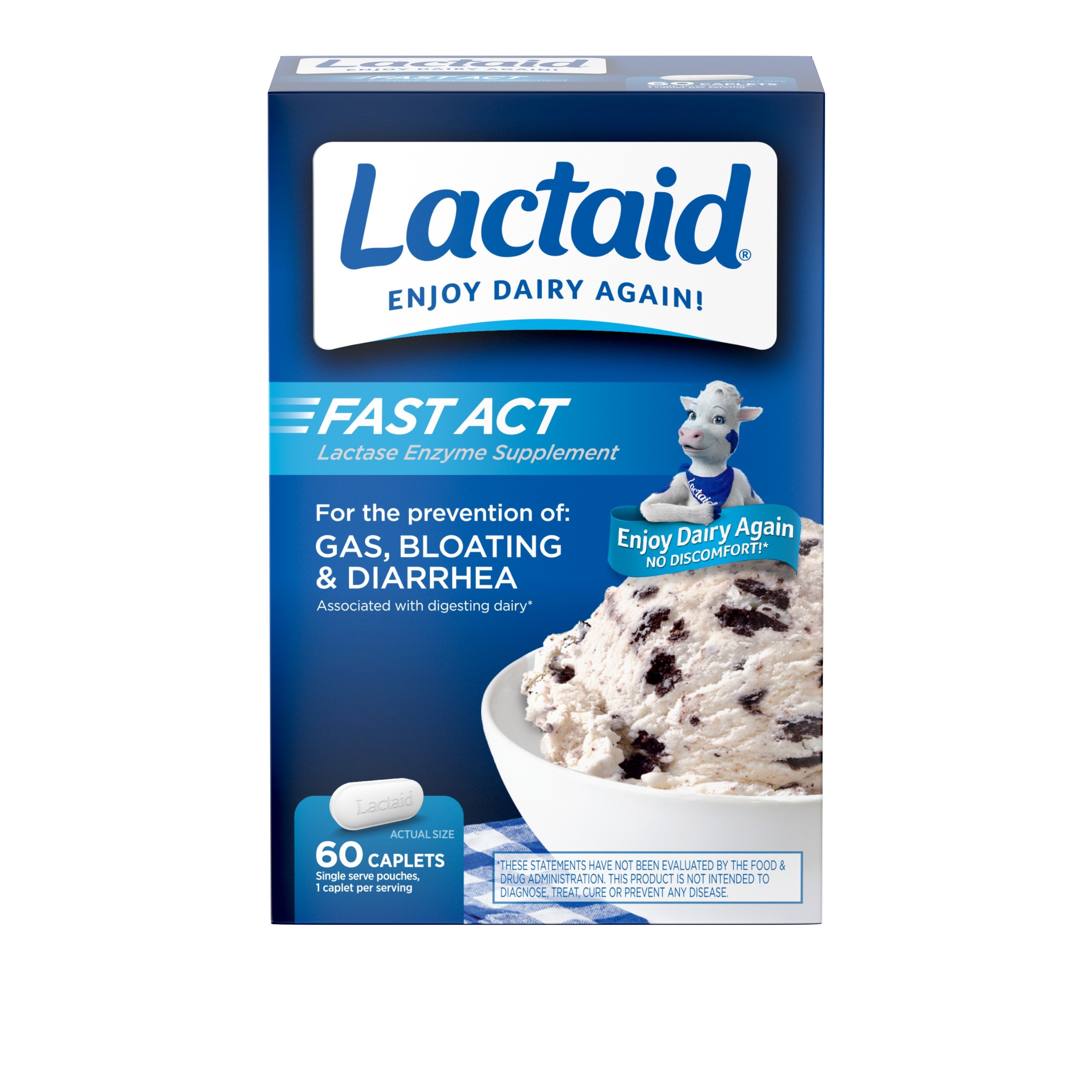 Blue packaging for a box of Lactaid