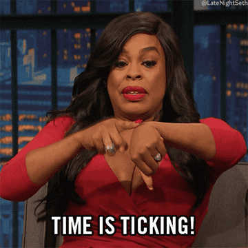 A gif of Niecy Nash on Late Night with Seth Meyers saying, &quot;Time is ticking!&quot;