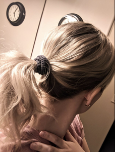 reviewer image of hair in a ponytail with extra height to it 