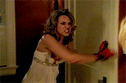 Peyton pushing Derek over Brooke and down the stairs