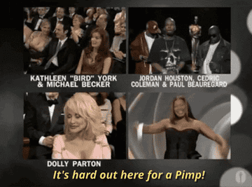 Queen Latifah announcing the Oscar winner: &quot;It&#x27;s hard out here for a pimp!&quot; while Dolly cheers and claps