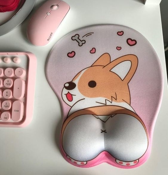 The mousepad with a 3D, plush-looking corgi butt