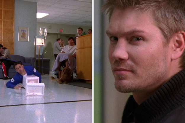 a man dropping dan's heart transplant on the ground and Lucas glaring