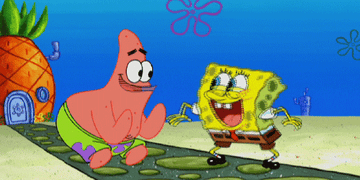 Gif of SpongeBob and Patrick high-fiving