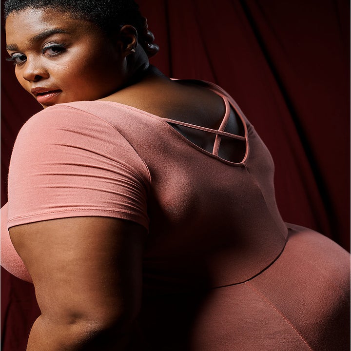 different model showing the slightly dipped back with small crossed straps across it