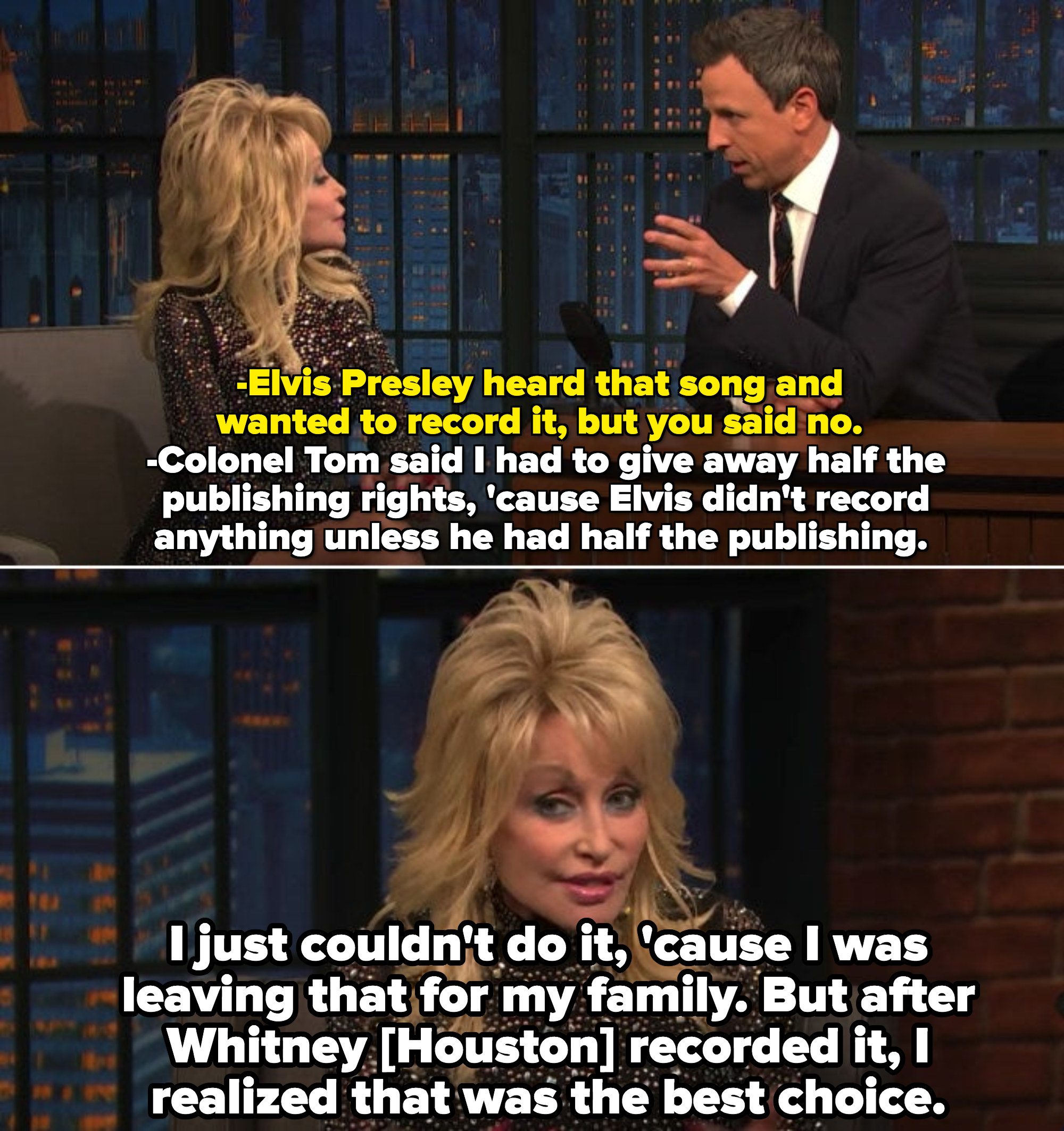 Dolly: &quot;I just couldn&#x27;t do it, &#x27;cause I was leaving that for my family. But after Whitney [Houston] recorded it, I realized that was the best choice&quot;