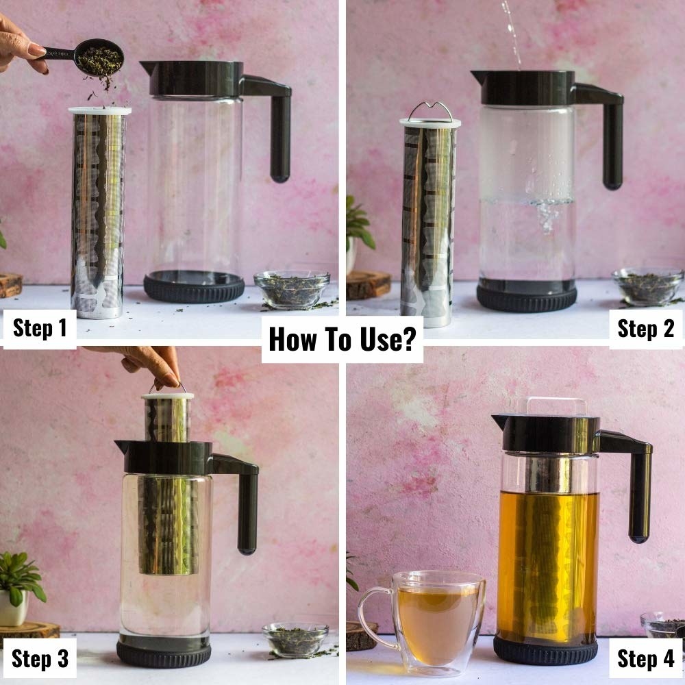 Steps on how to use the infusing pitcher.
