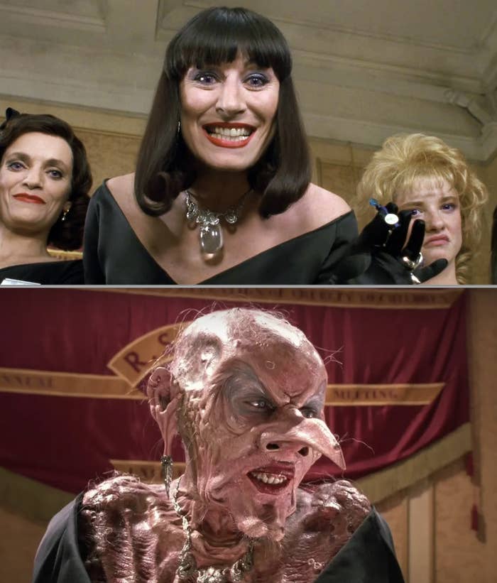 Anjelica Huston taking off her mask and revealing she&#x27;s a witch