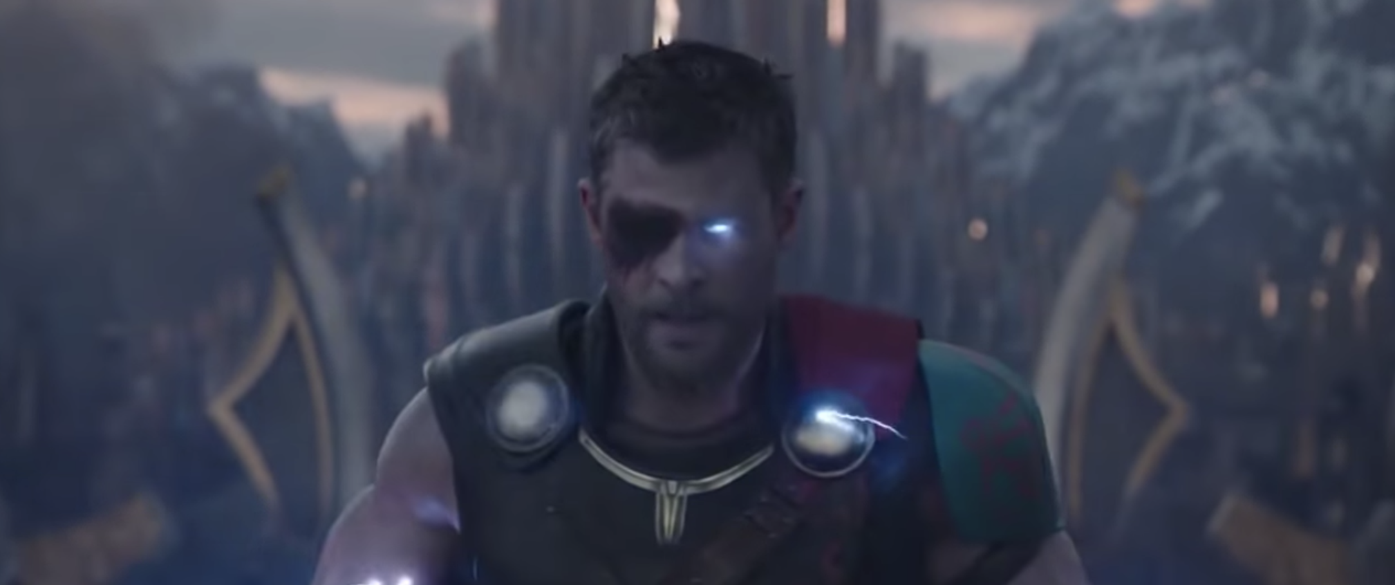 Thor arriving at Bifrost with his powers restored. 