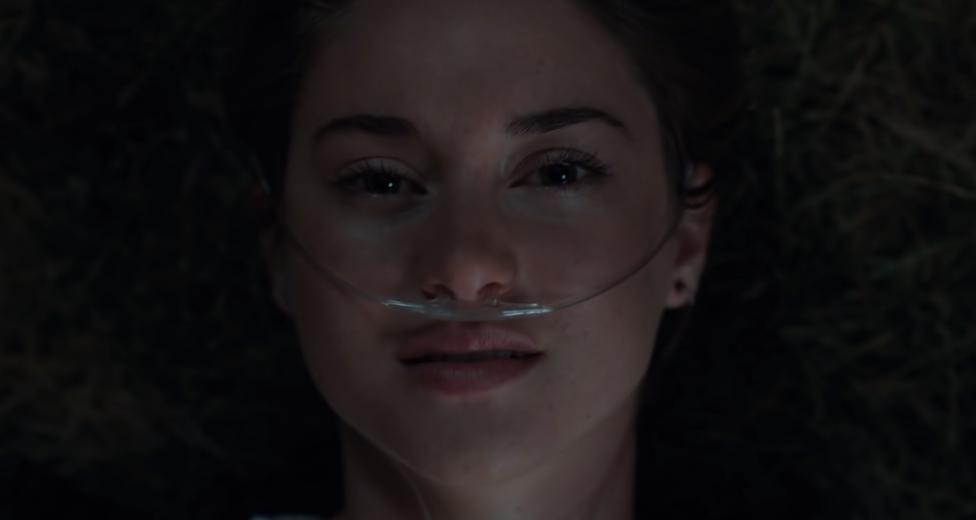 Hazel Grace, lying in the grass, looking up at the stars. 