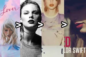 Taylor swift's "Lover", "reputation", "Lover", "Red" album cover.