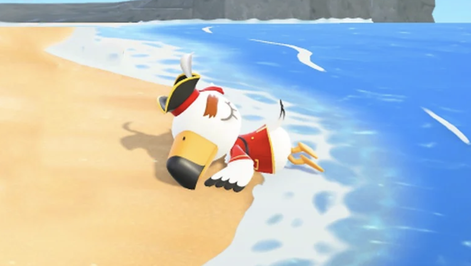 Gullivarr sleeps soundly on the beach in full pirate ensemble