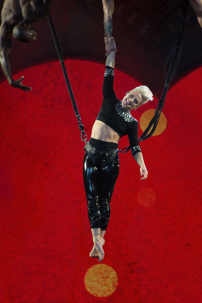Pink performing at the Prudential Center in 2013