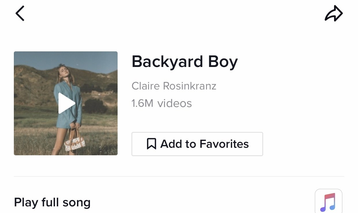 Screenshot of TikTok app with Claire&#x27;s song at 1.6 million videos