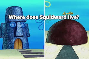 squidward's house and patrick's house