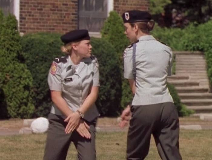 Kelly and Jenny facing off in the quad.