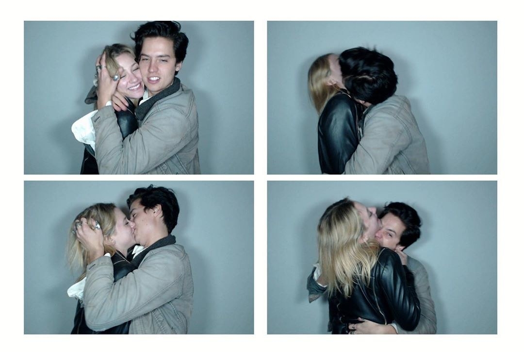 Cole Sprouse and Lili Reinhart kissing and having fun in photo booth-style pictures