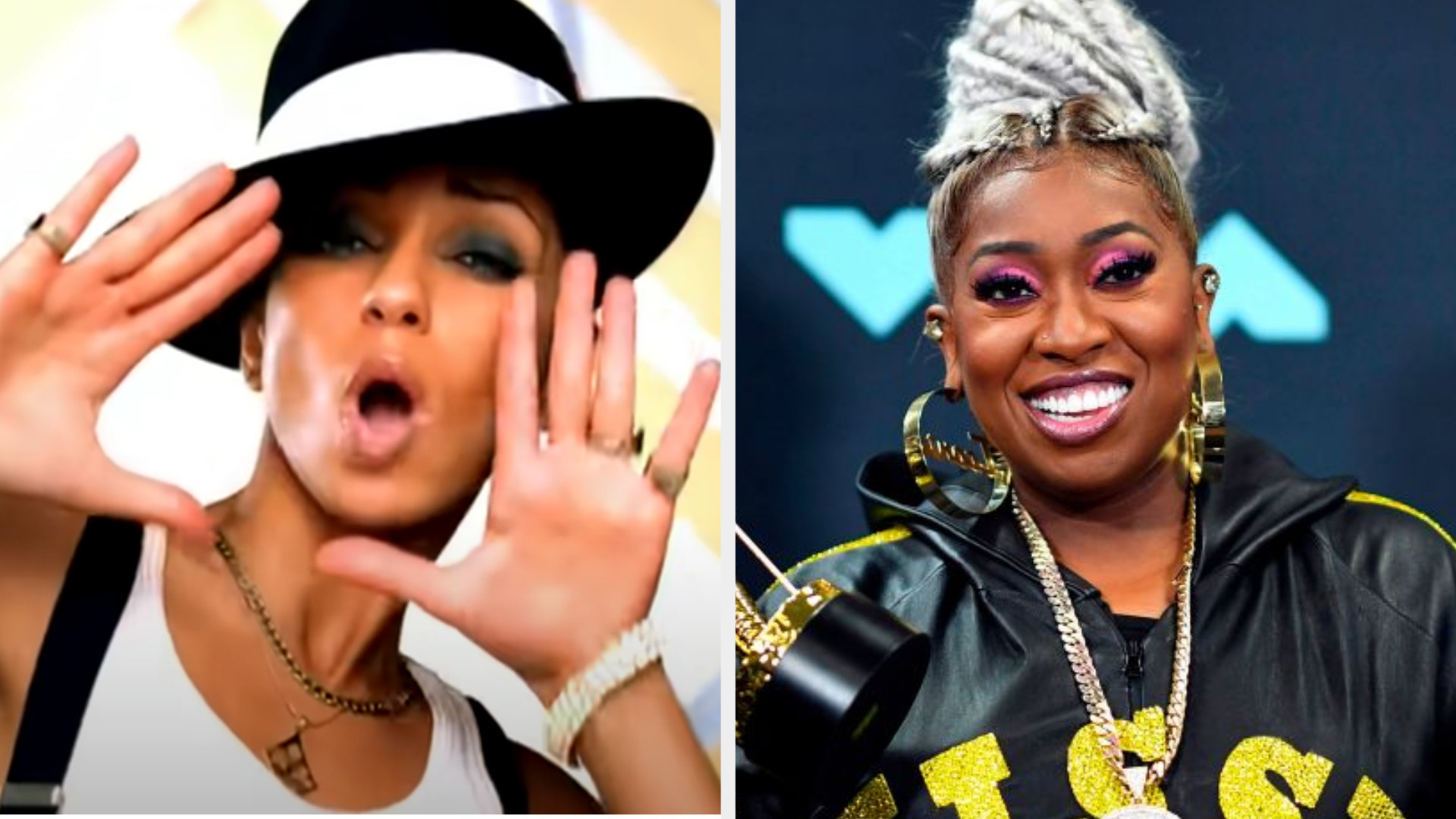 Mýa wearing a hat in the &quot;My Love Is Like... Wo&quot; music video; Missy Elliott posing on the MTV red carpet
