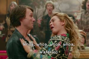Donna and Harry from Mamma Mia here we go again singing Waterloo 