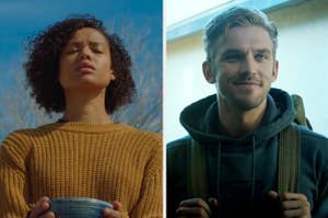 An image of Gugu Mbatha-Raw from the movie Fast Color next to an image of Dan Stevens from The Gues