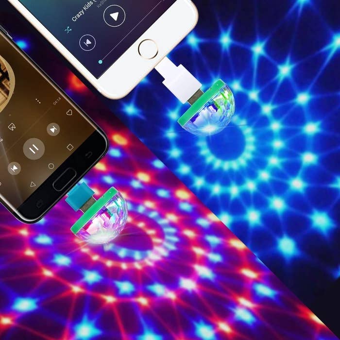 USB disco balls plugged into two phones
