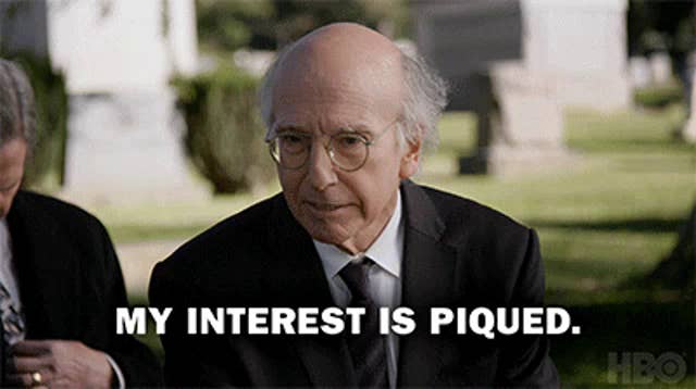 Larry David from "Curb Your Enthusiasm" says, "My interest is piqued"