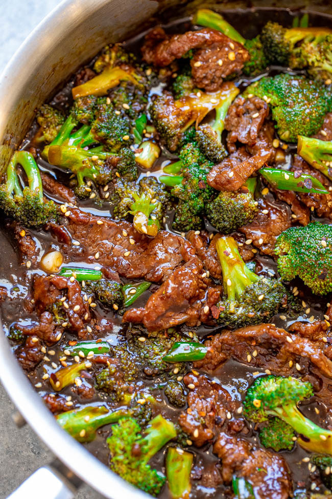 Chinese-inspired beef and broccoli stir-fry in a bowl.