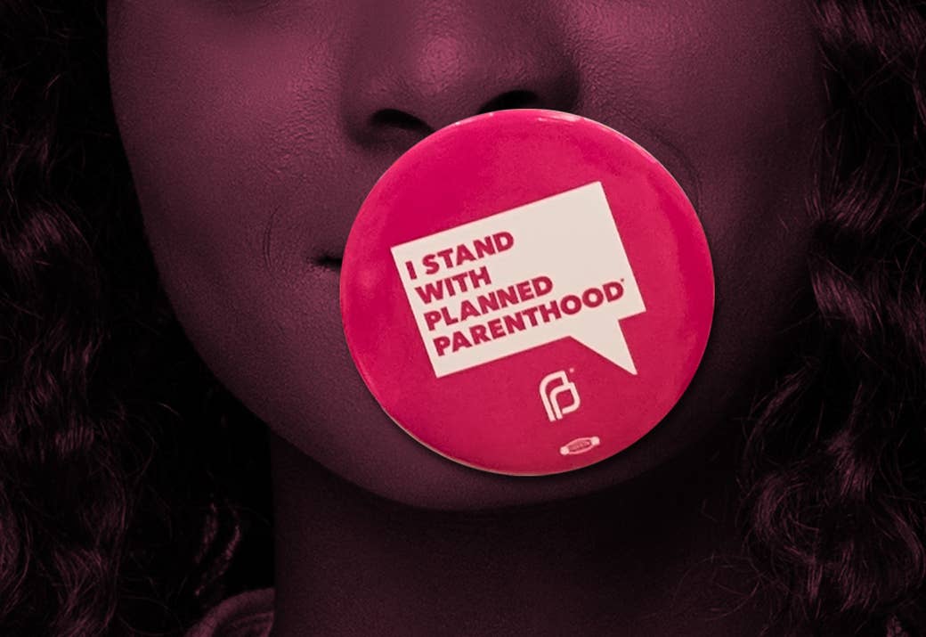 An illustration of a Black woman with a Planned Parenthood sticker over her mouth