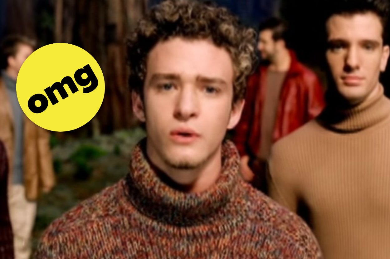 The members of NSYNC wearing turtlenecks 