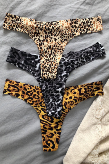 Plus Size 3 Pack Leopard Cotton Thong Panties