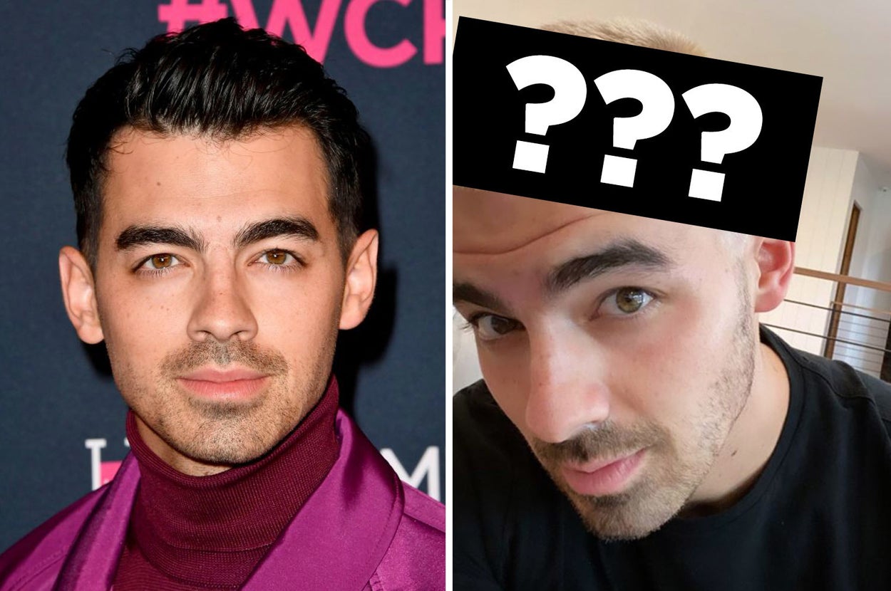 Joe Jonas with dark hair, Joe Jonas with his new hair blocked