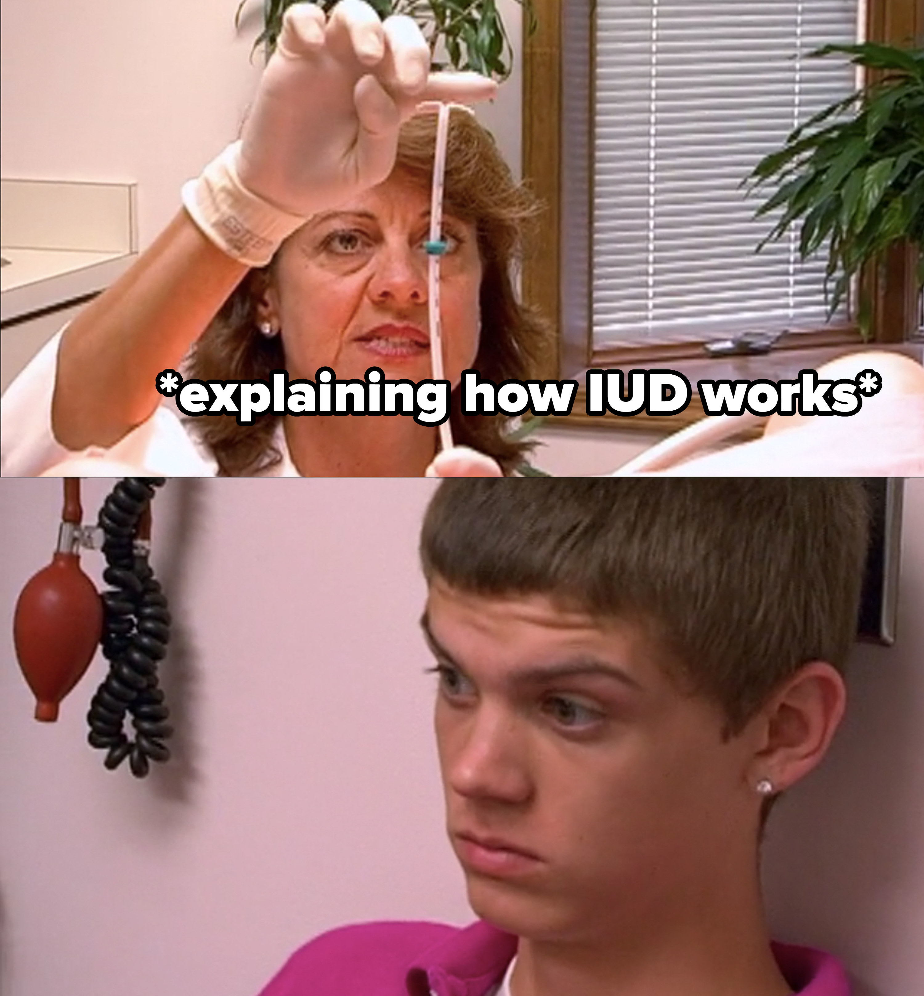 Tyler makes a face as the doctor explains the IUD