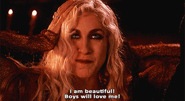 a gif of sarah jessica parker in hocus pocus saying &quot;i am beautiful boys will love me!&quot;