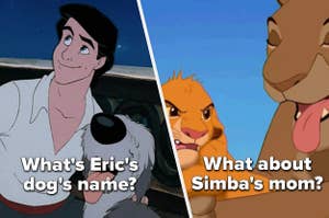 "What's Eric's dog's name?" and "What about Simba's mom" with pictures of them