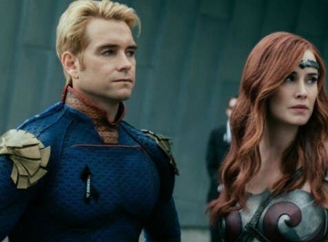 The Boys still: superheroes The Homelander and Queen Maeve stand together 