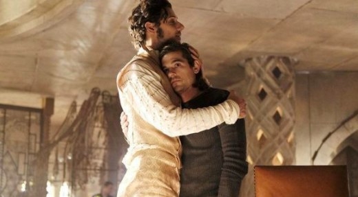 The Magicians still: Quentin and Eliot embrace