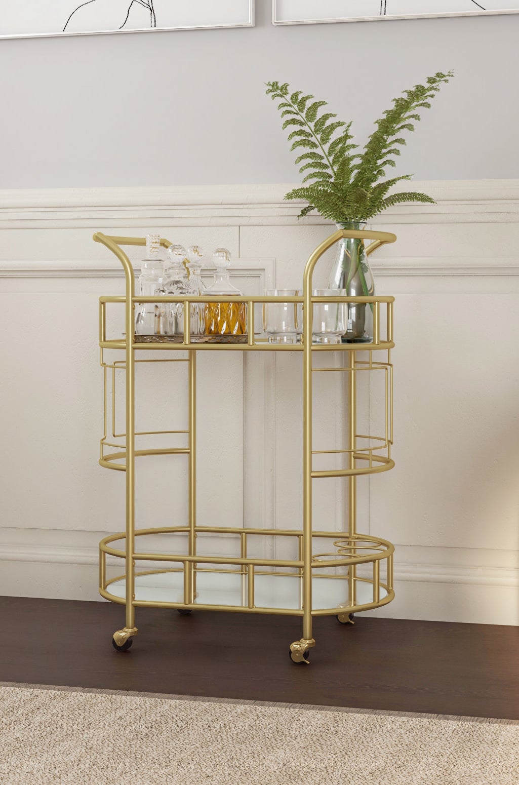 gold two tier bar cart