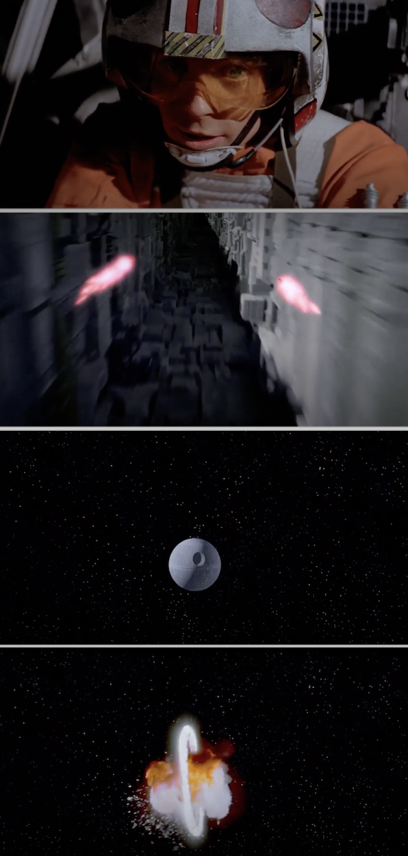 Luke Skywalker destroying the Death Star in one shot