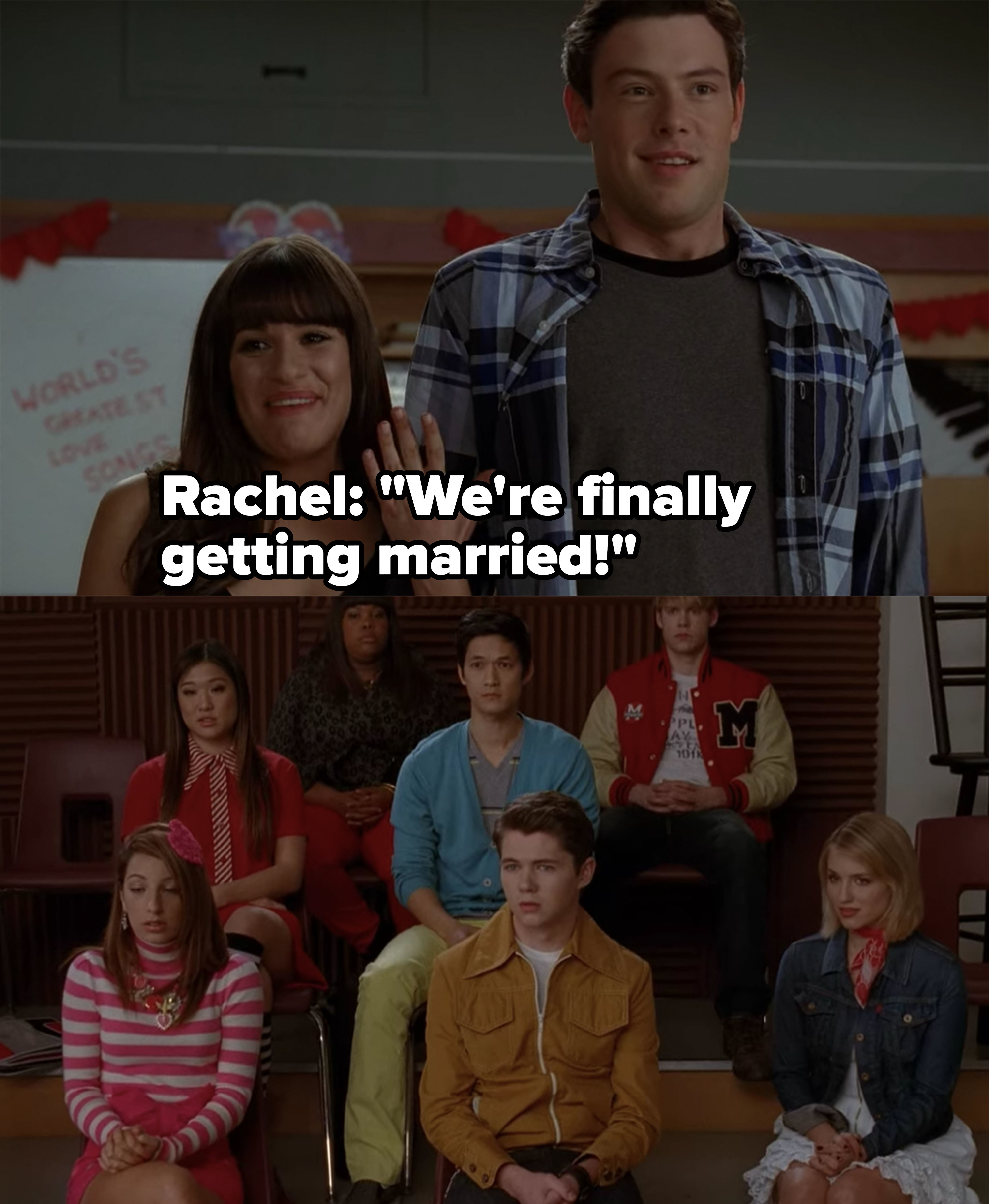 Rachel tells the Glee club she and Finn are &quot;finally getting married,&quot; everyone just stares awkwardly 