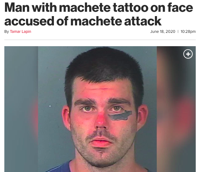 男人用砍刀纹身面临指控的弯刀攻击
