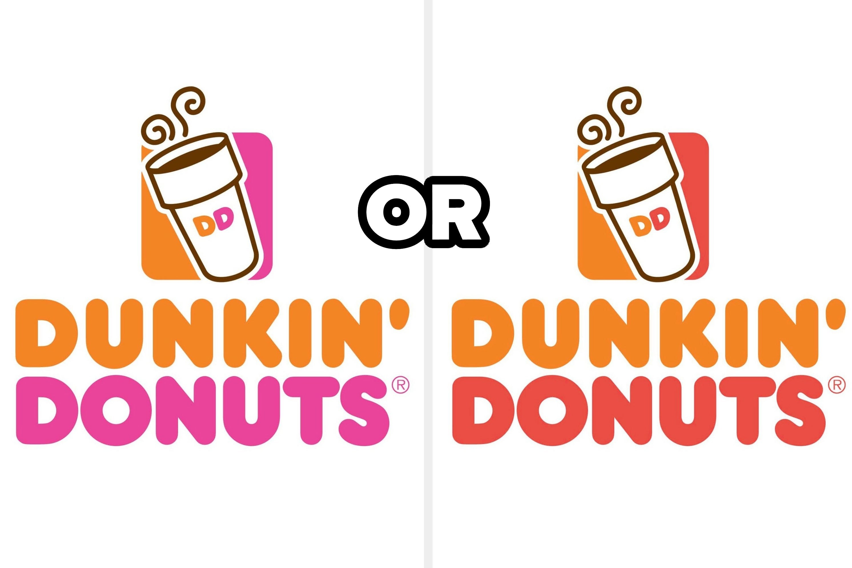 Dunkin&#x27; Donuts logo in pink and orange and in red and orange