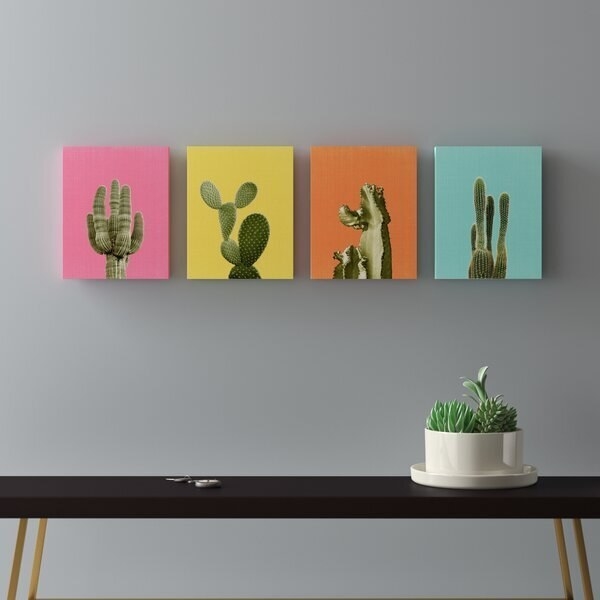 Each print with a different cactus against a solid background in different colors