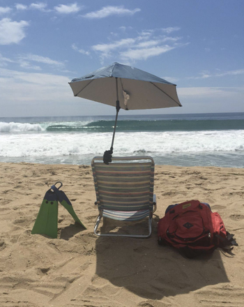 Sportbrella attached to a beach chair