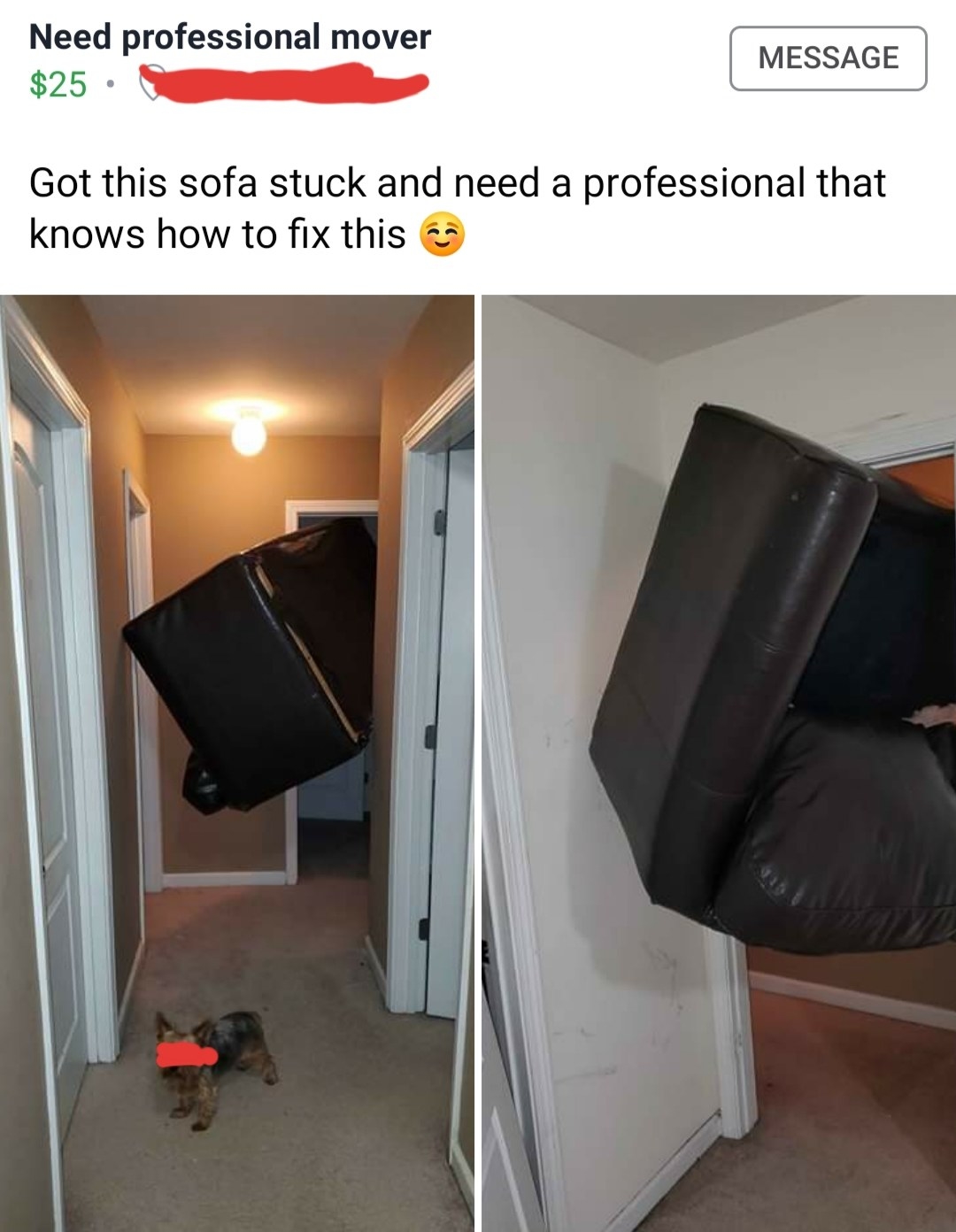 picture of a couch stuck in a doorway