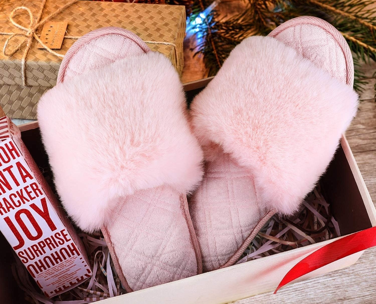 A pair of slippers in a box
