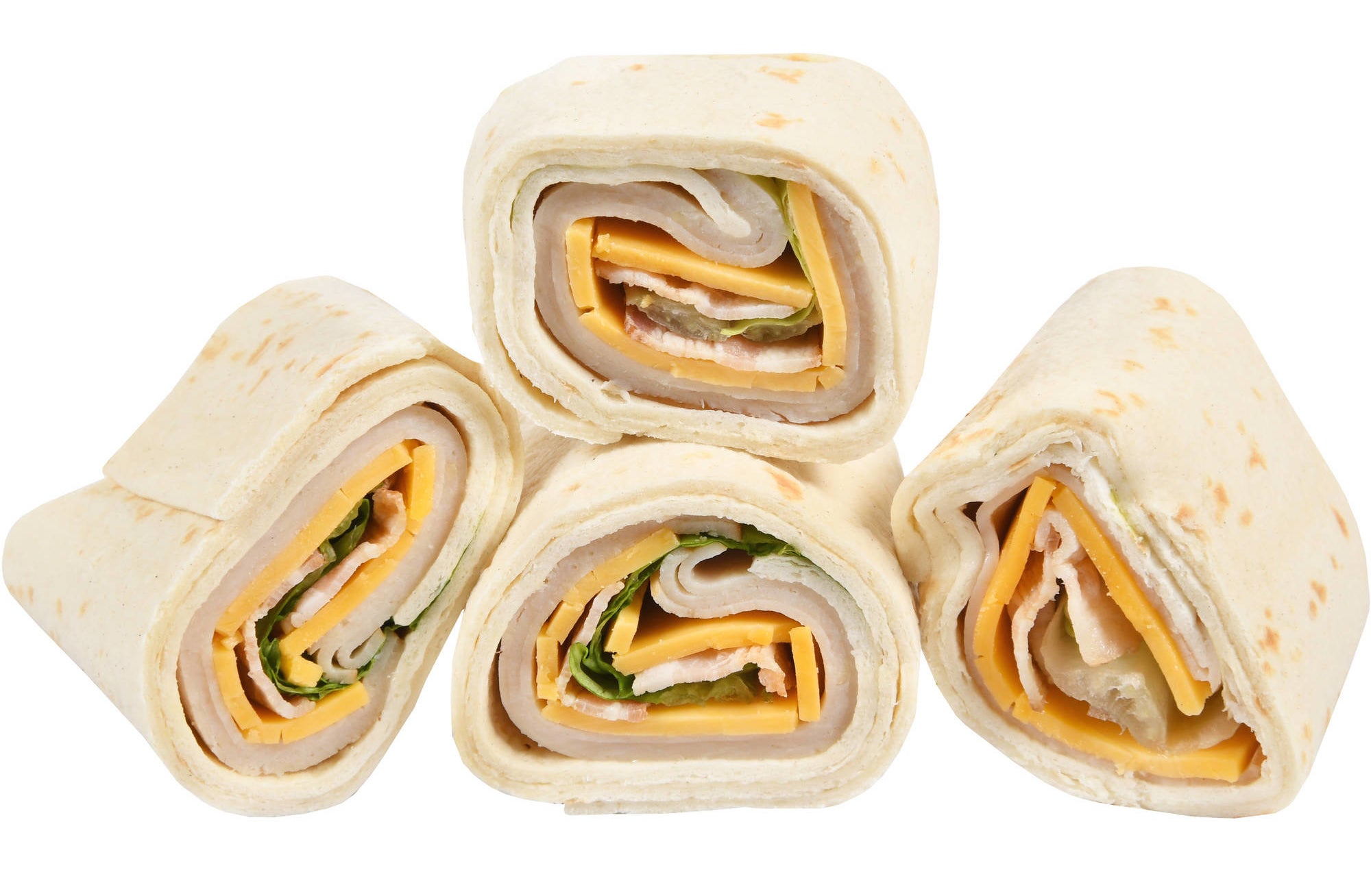 The chicken and cheese wraps cut into four